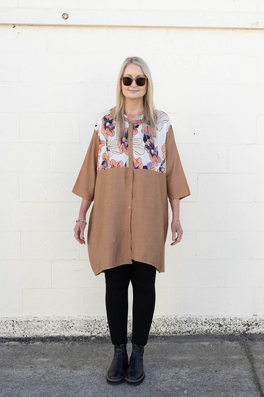 Toffee - Flower Button Up Overshirt/Tunic
