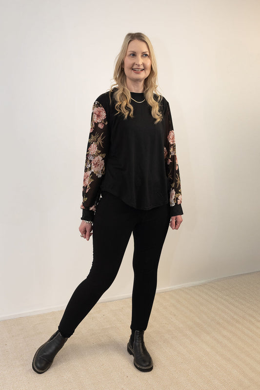 Floral Sleeve Claudette Top