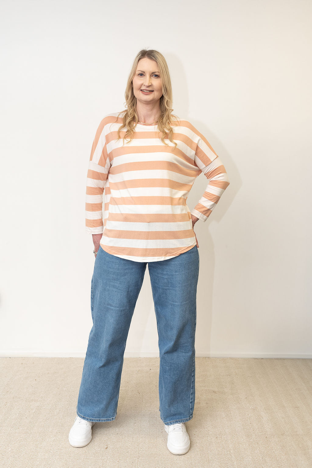 Solid Stripe Batwing Molly Top - Apricot/Cream