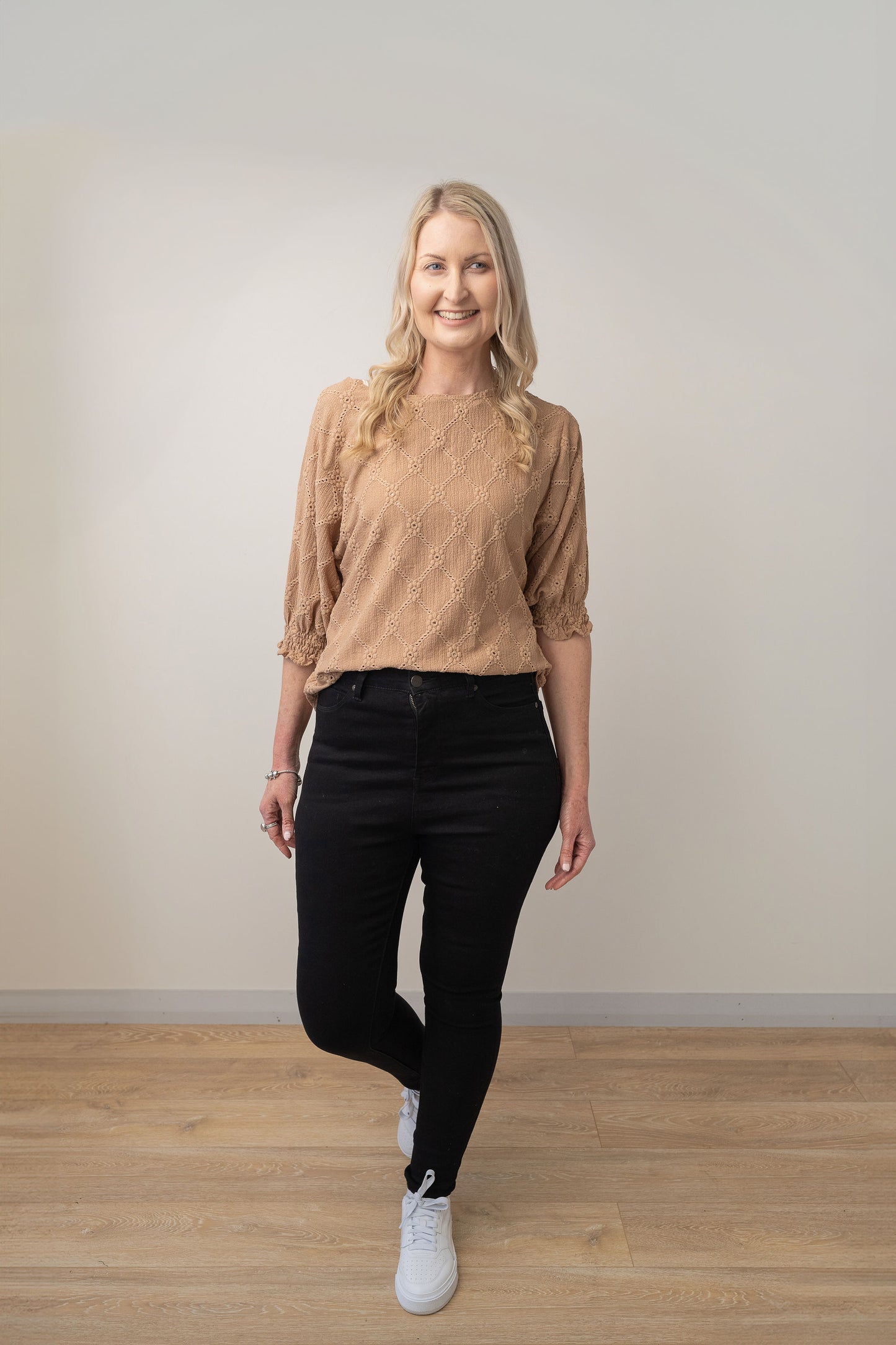 Latte - Broderie Anglaise Textured Lilly Top