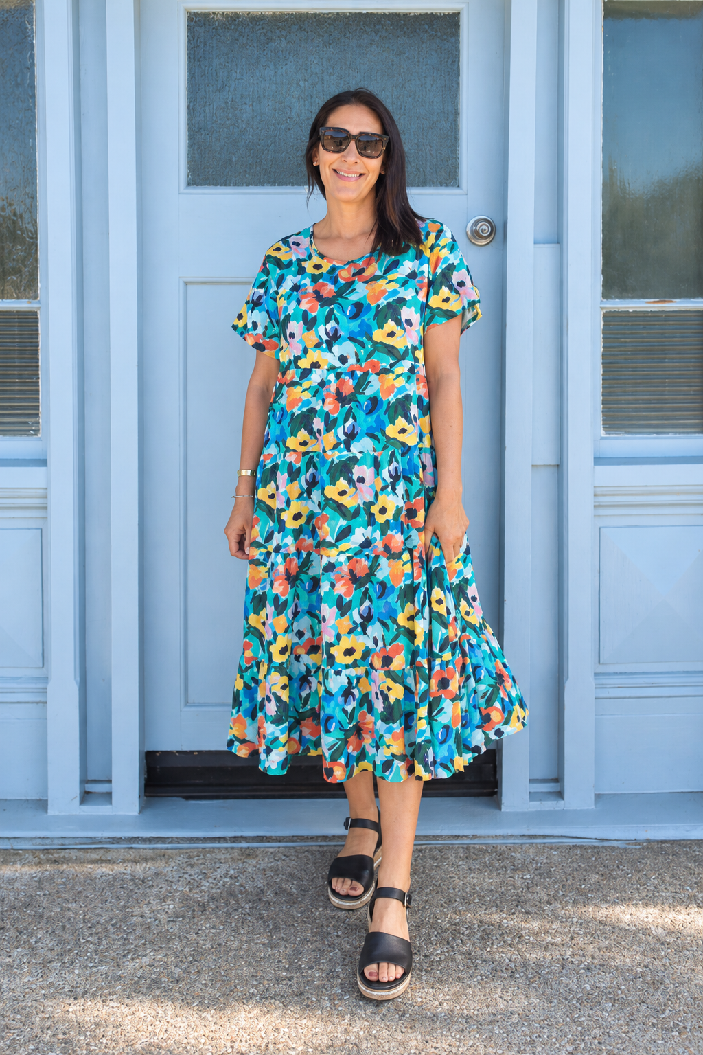 Nula Dress Aqua Floral Painting