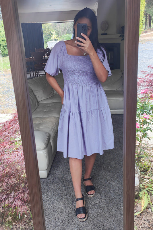 Plain Shirred Bust Louisa Dress - Wisteria