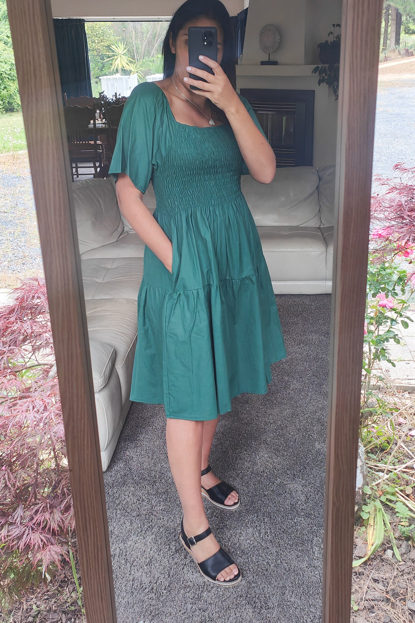 Plain Shirred Bust Louisa Dress - Emerald Green