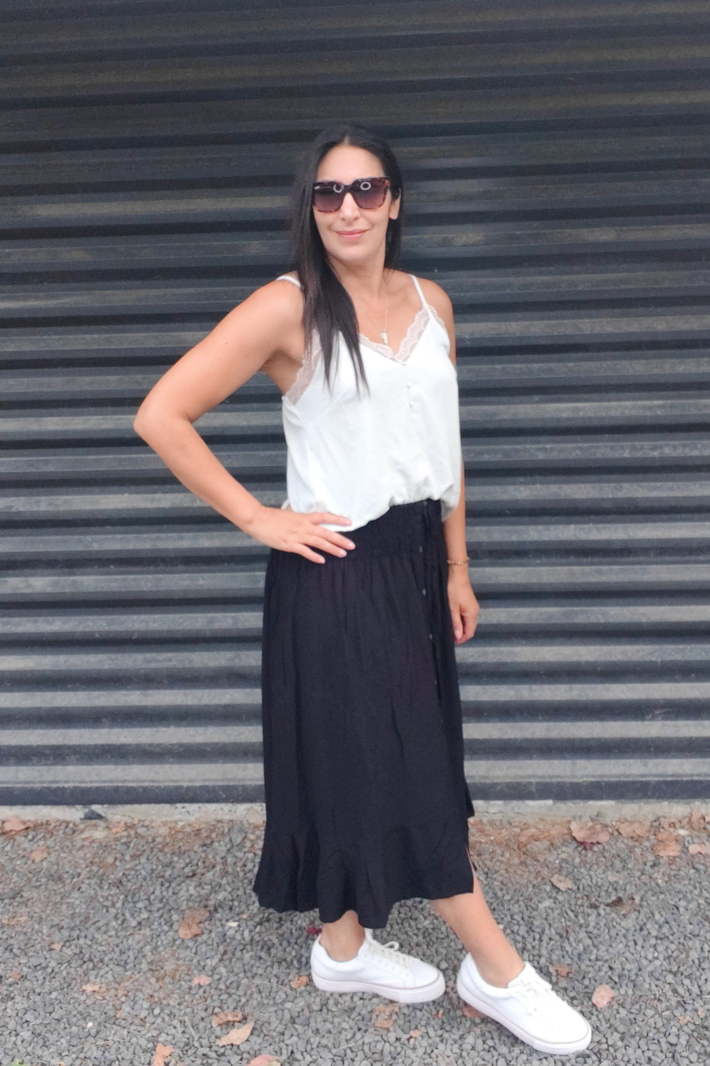 Plain Black - Button Front Magnolia Maxi Skirt