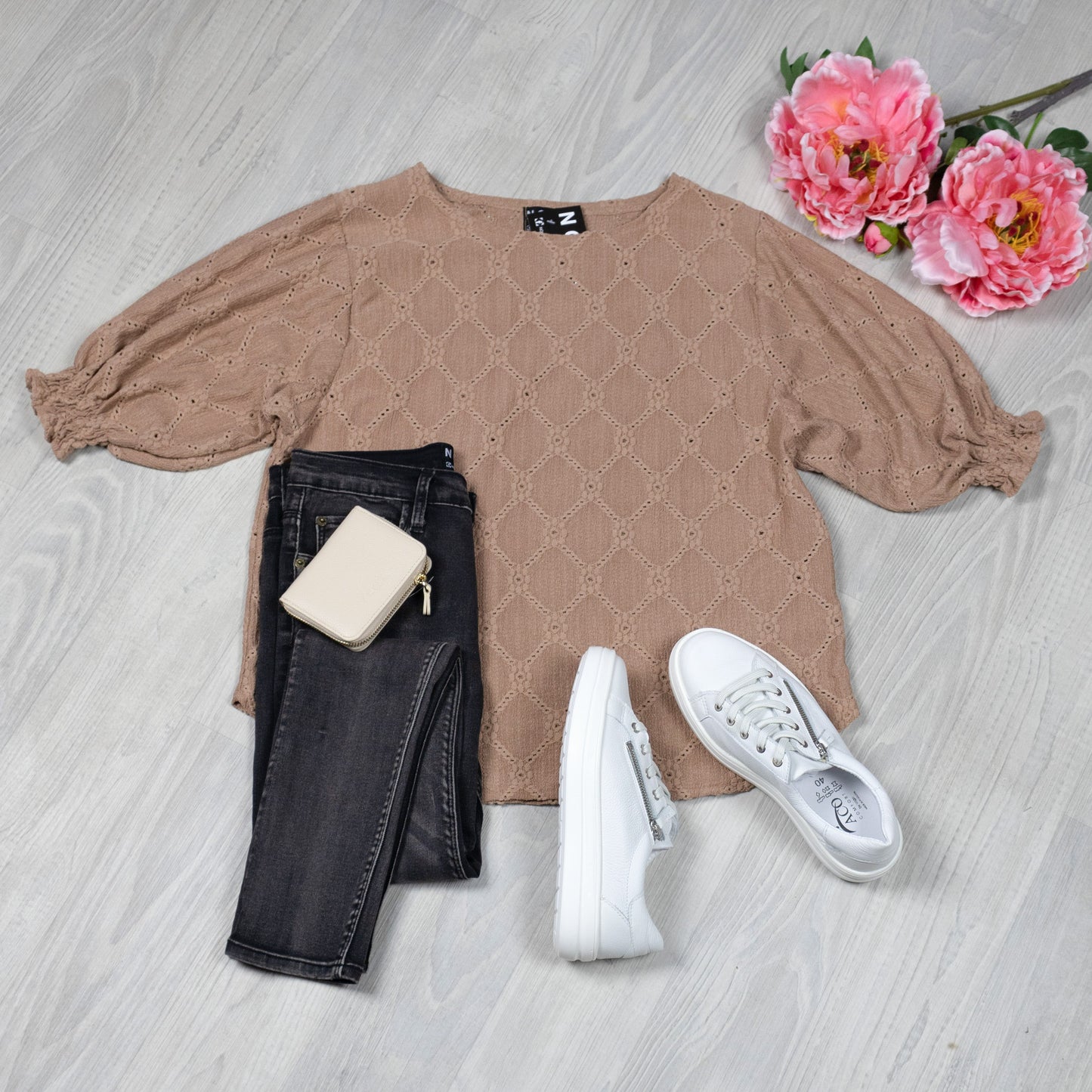 Latte - Broderie Anglaise Textured Lilly Top