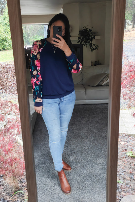 Navy Floral Sleeve Celeste Top
