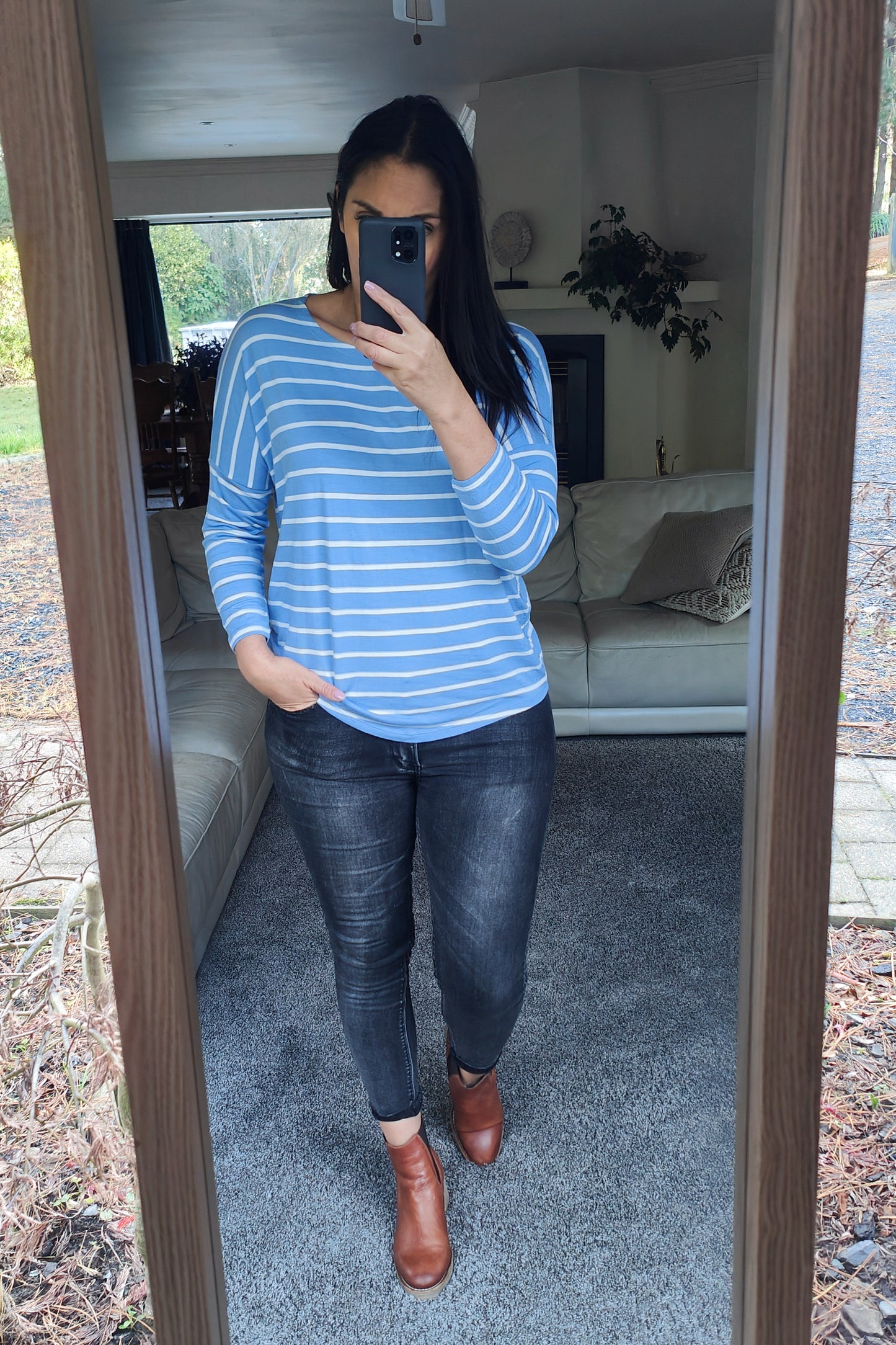 Wide Stripe Batwing Molly Top - Baby Blue
