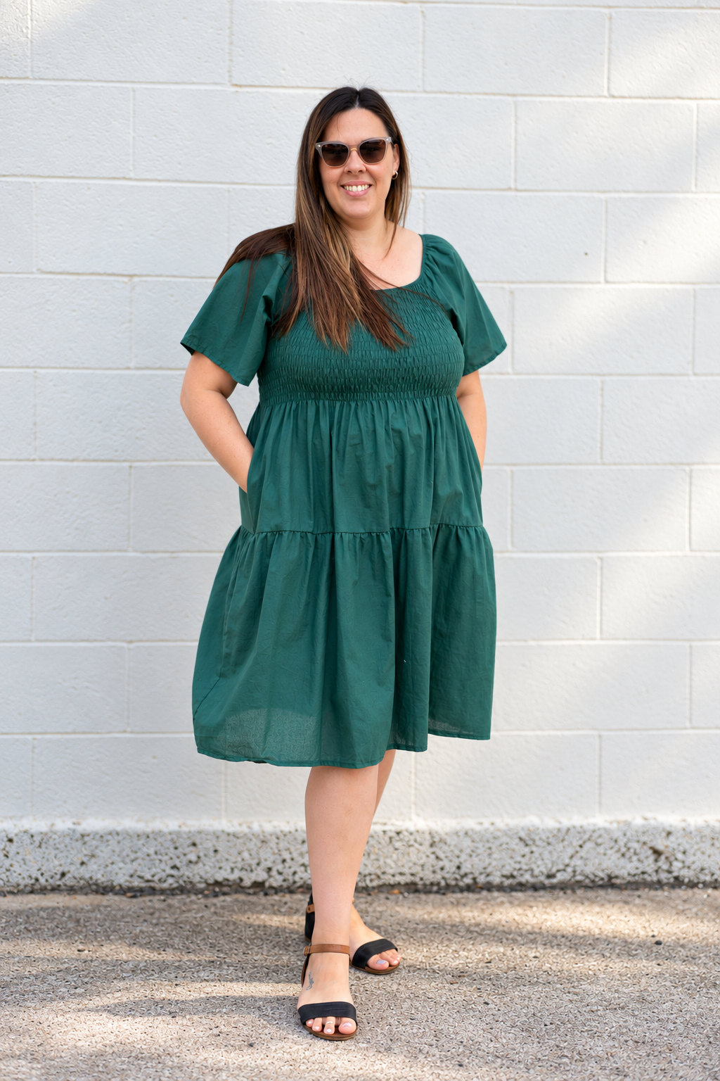 Plain Shirred Bust Louisa Dress - Emerald Green