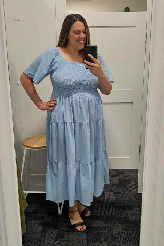 Shirred Bust Soph Maxi - Sky Blue
