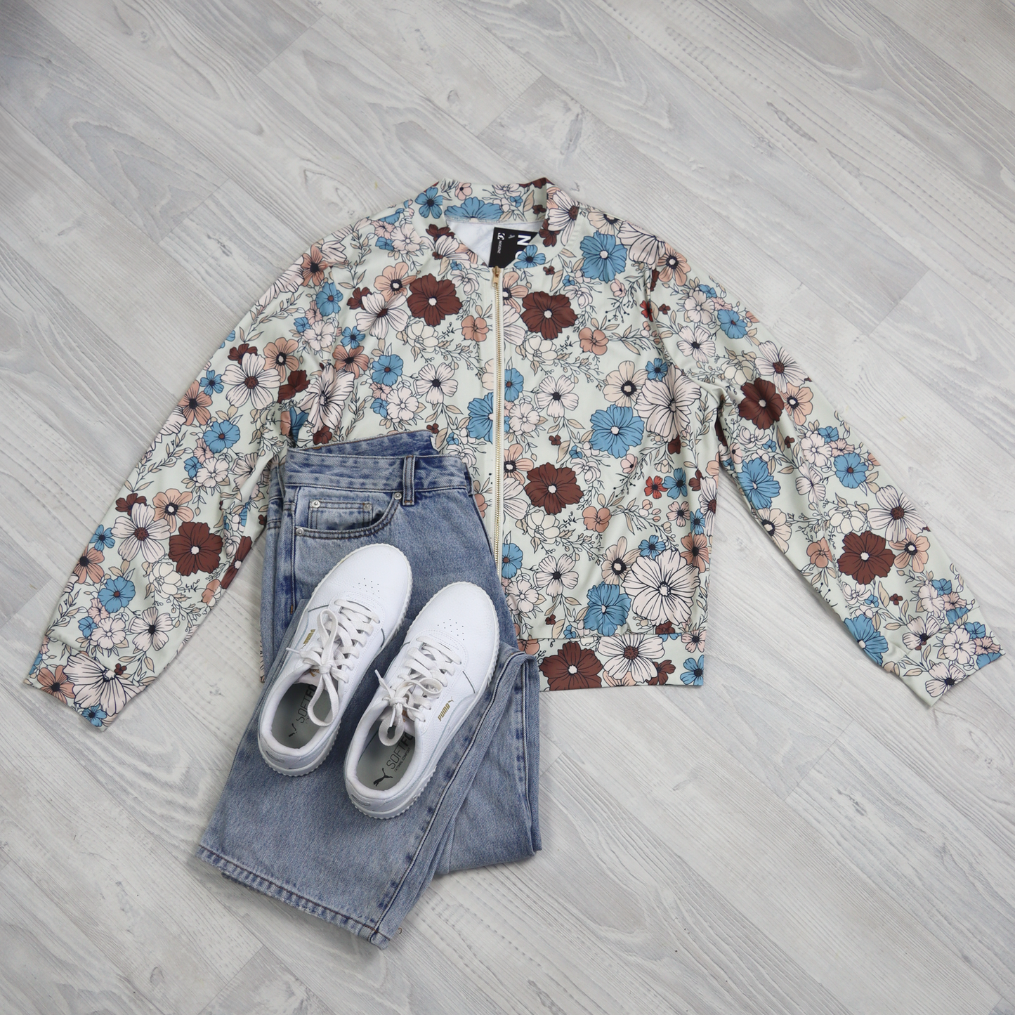 Sophia Floral Zip Up - Beige