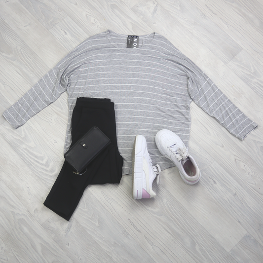 Striped Batwing Molly Top - Grey/White Pinstripe