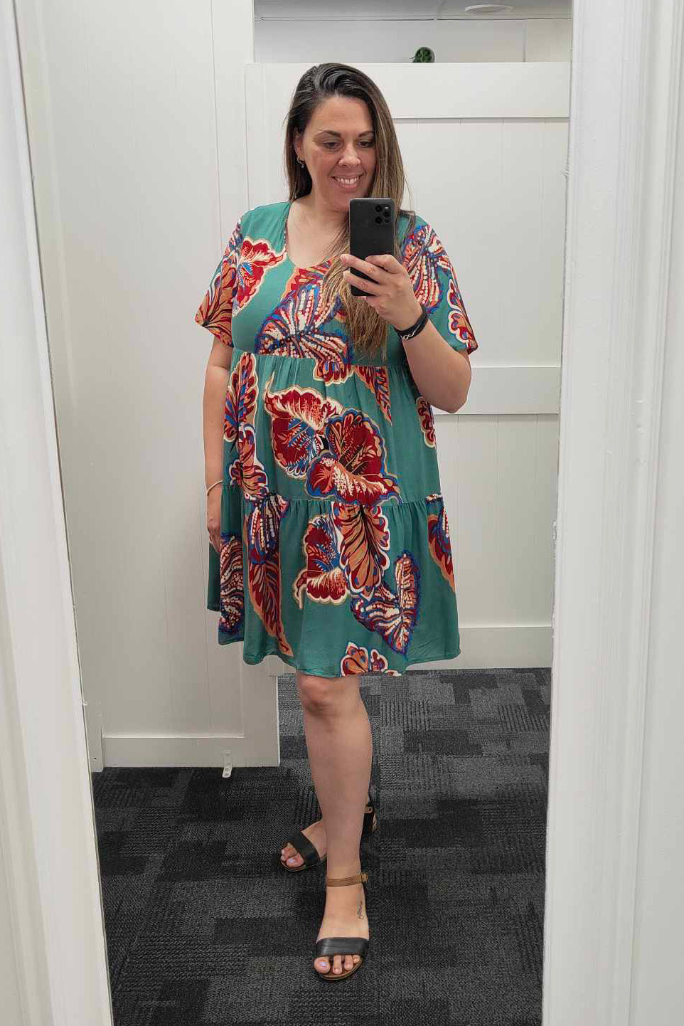 Teal & Rust Leaf - Boho Kalani Babydoll Dress