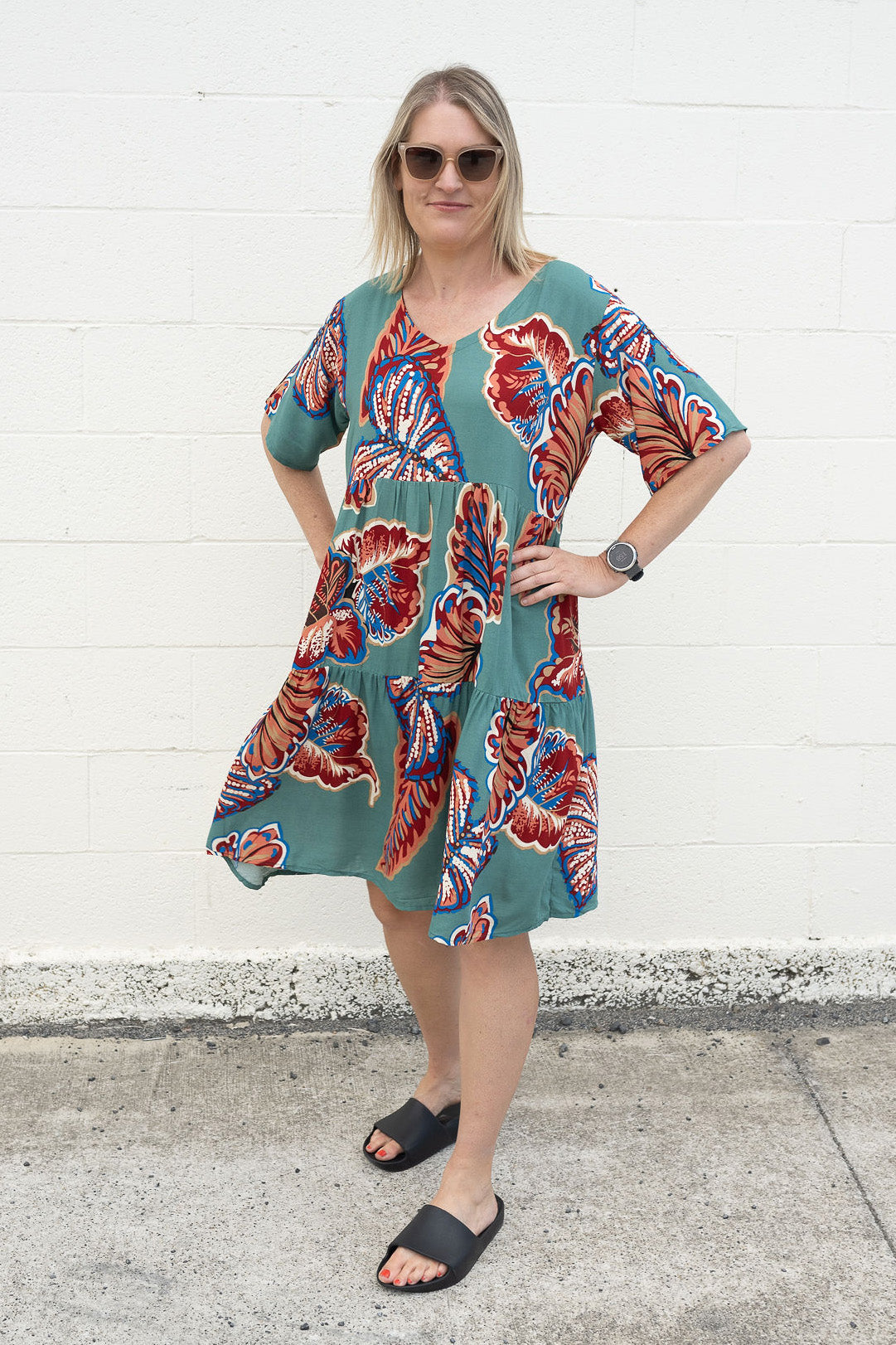 Teal & Rust Leaf - Boho Kalani Babydoll Dress