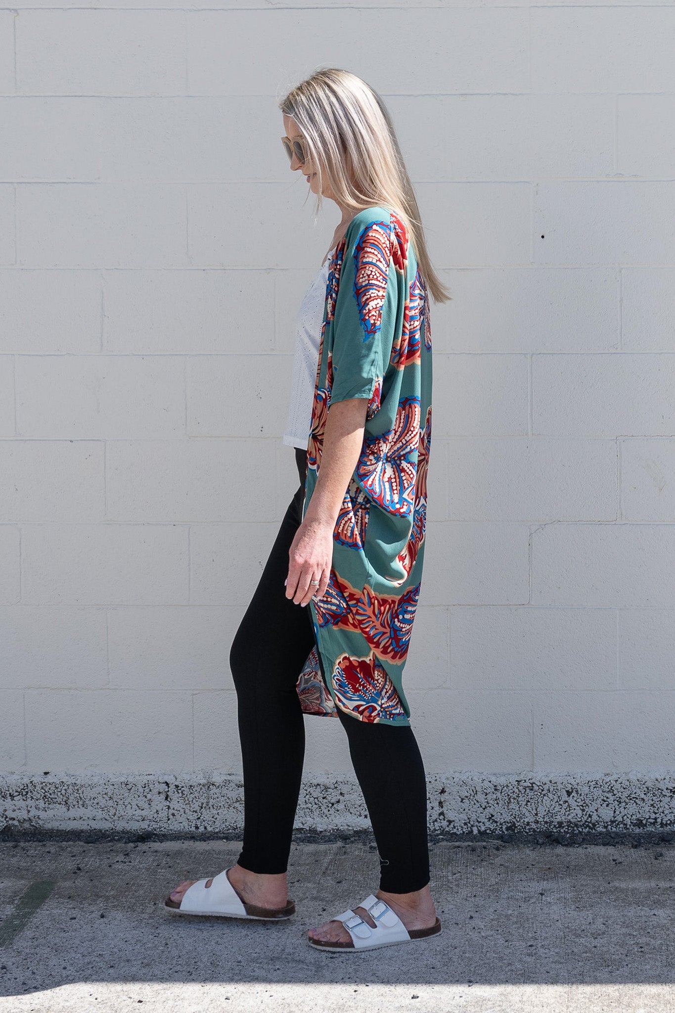 Teal & Rust Leaf - Long Patterned Kimono