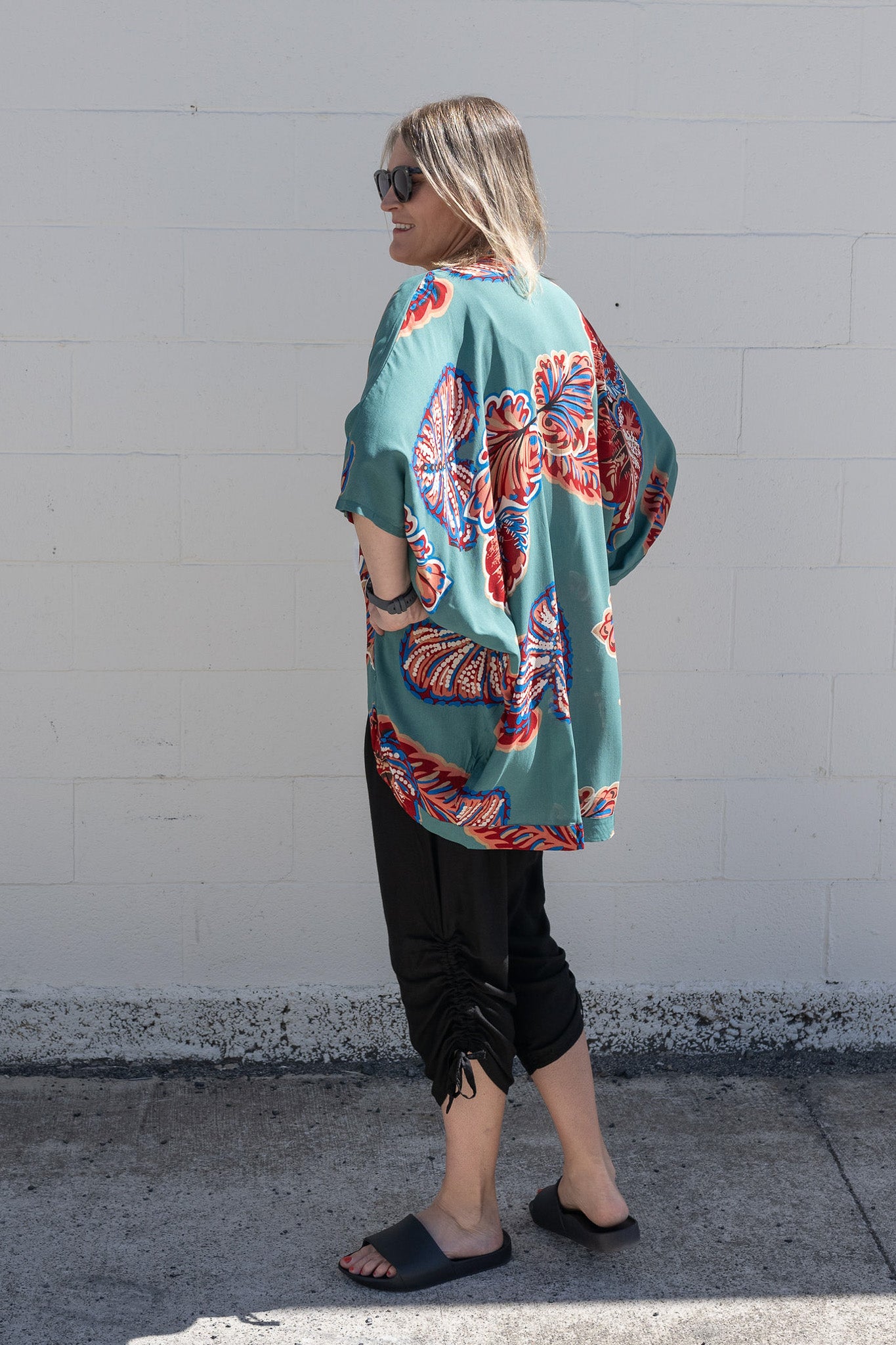 Teal & Rust Leaf - Short Patterned Kimono