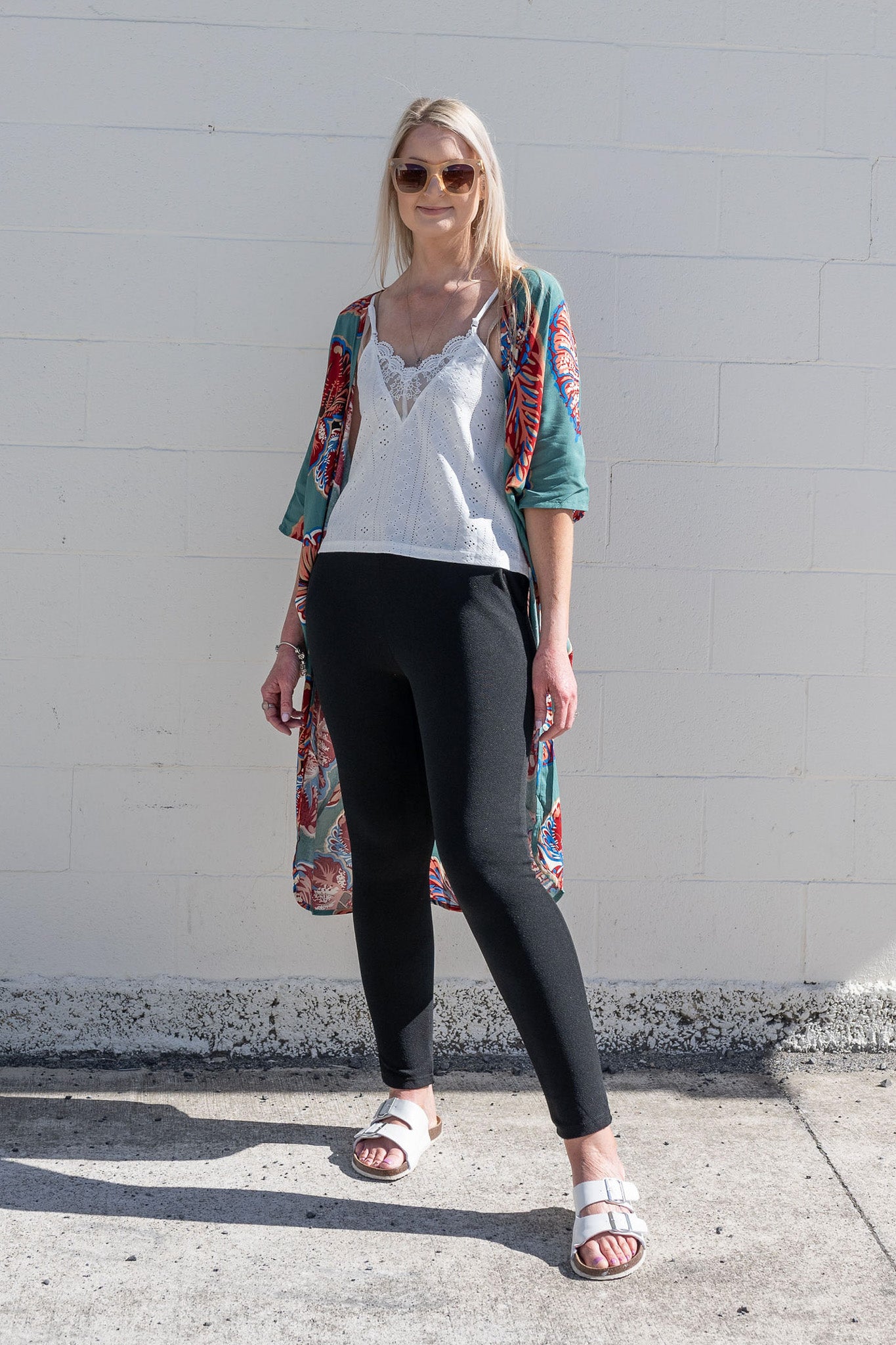 Teal & Rust Leaf - Long Patterned Kimono