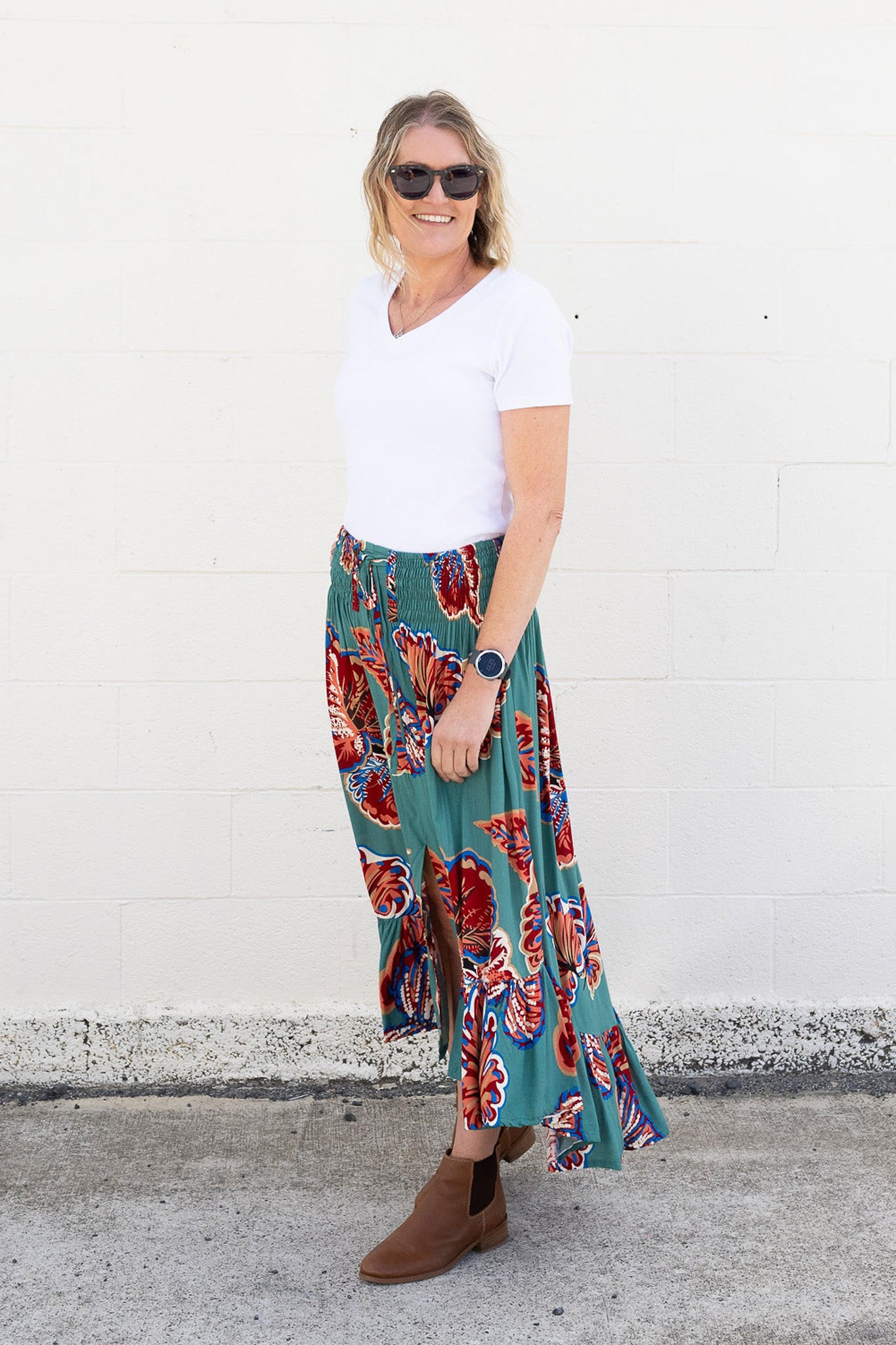 Teal & Rust Leaf - Magnolia Maxi Skirt