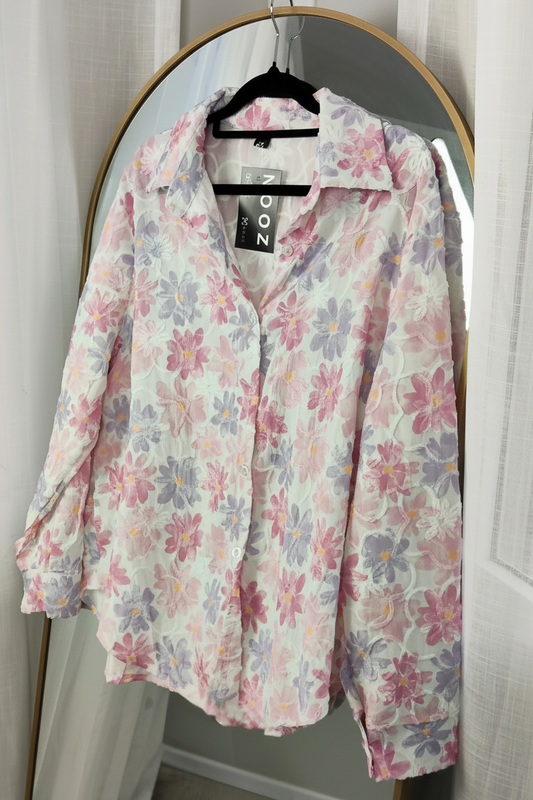 Floral Embossed Fern Shirt - Pinks