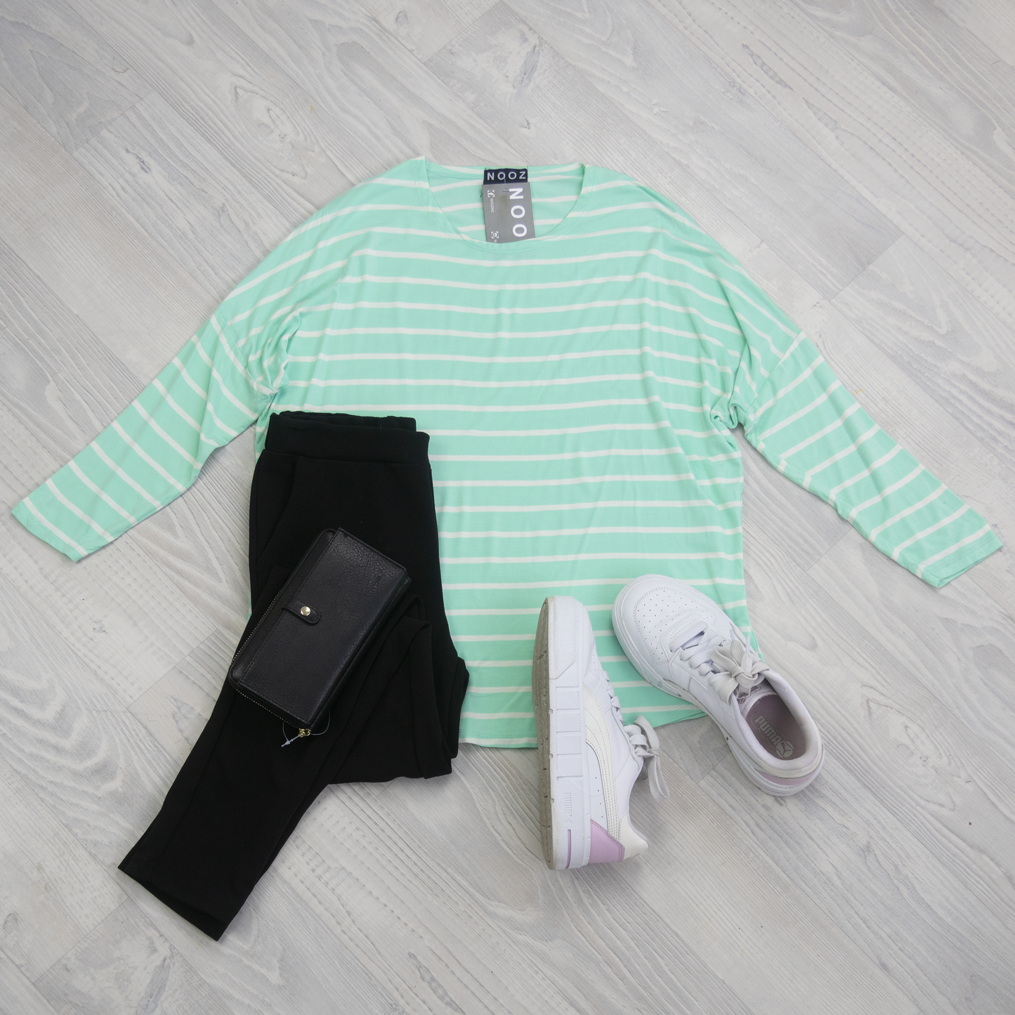 Wide Stripe Batwing Molly Top - Mint/White