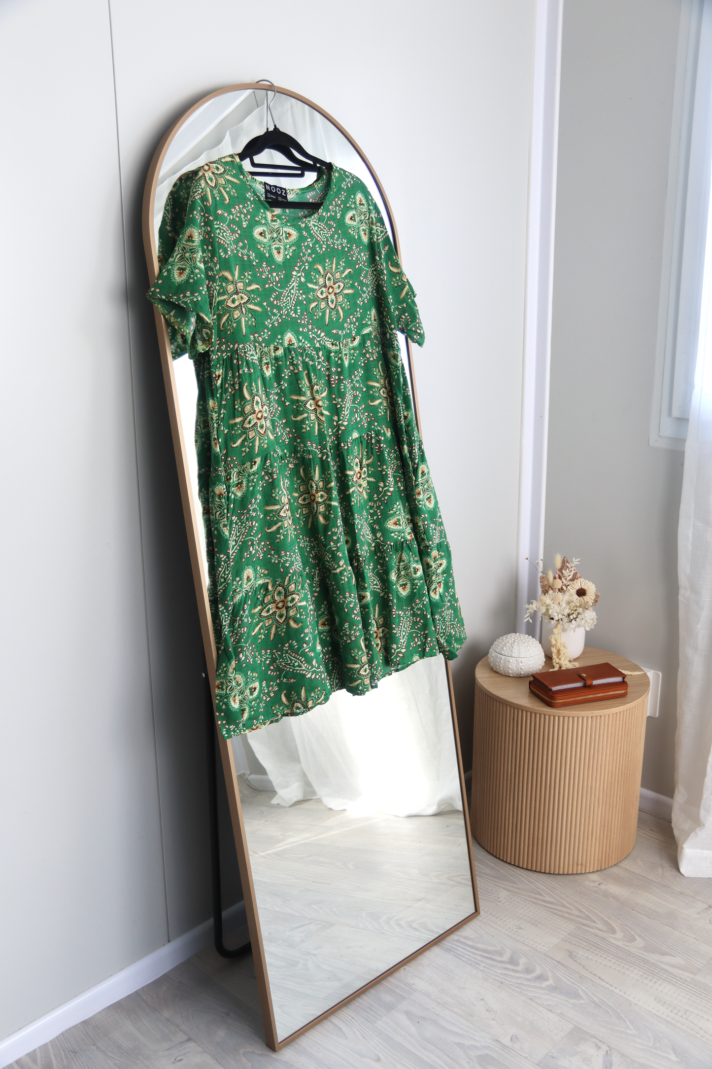 Tiered Babydoll Dress - Green Patterned