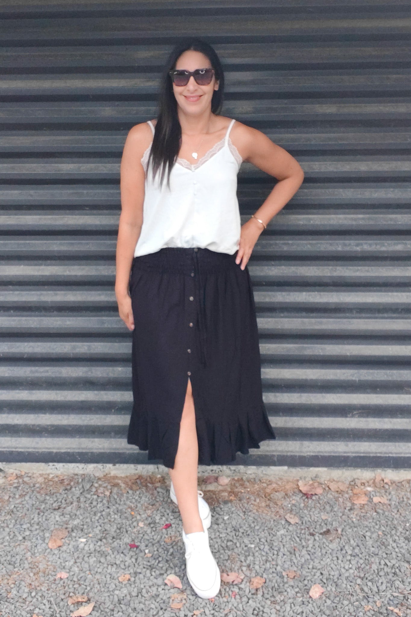 Plain Black Button Front Magnolia Maxi Skirt N O O Z