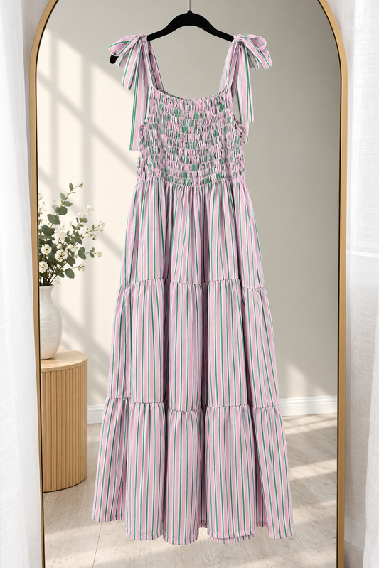 Issey Tiered Maxi - Green/Pink Stripe