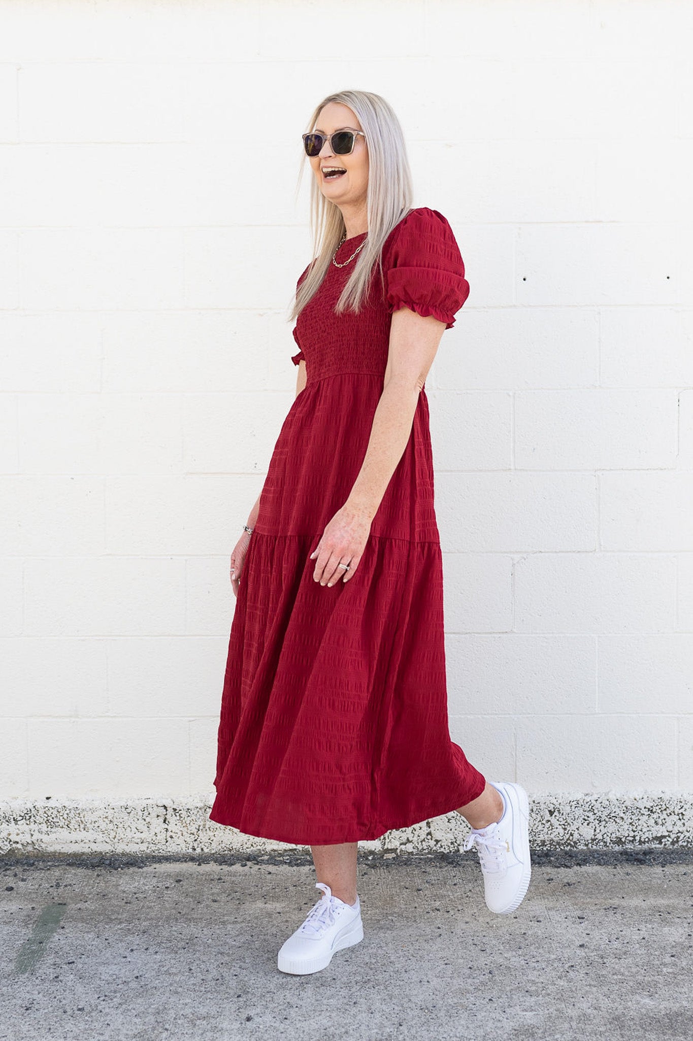 PRE-ORDER** Raspberry - Textured Short Sleeve Shirred Josephine Dress