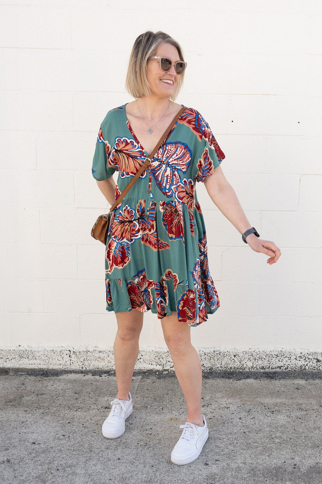 Teal & Rust Leaf - Boho Loose Kara Tunic