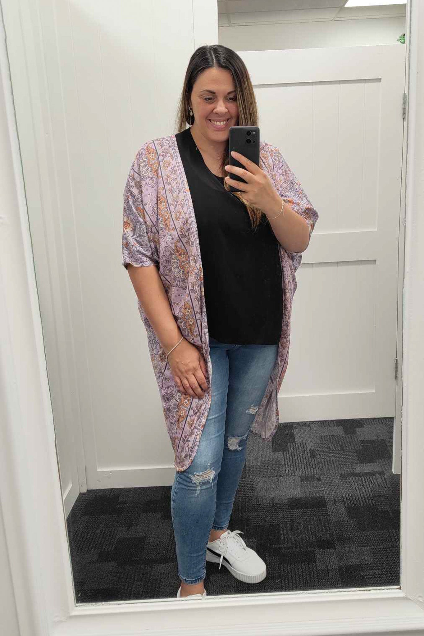 Lavender Floral - Long Patterned Kimono