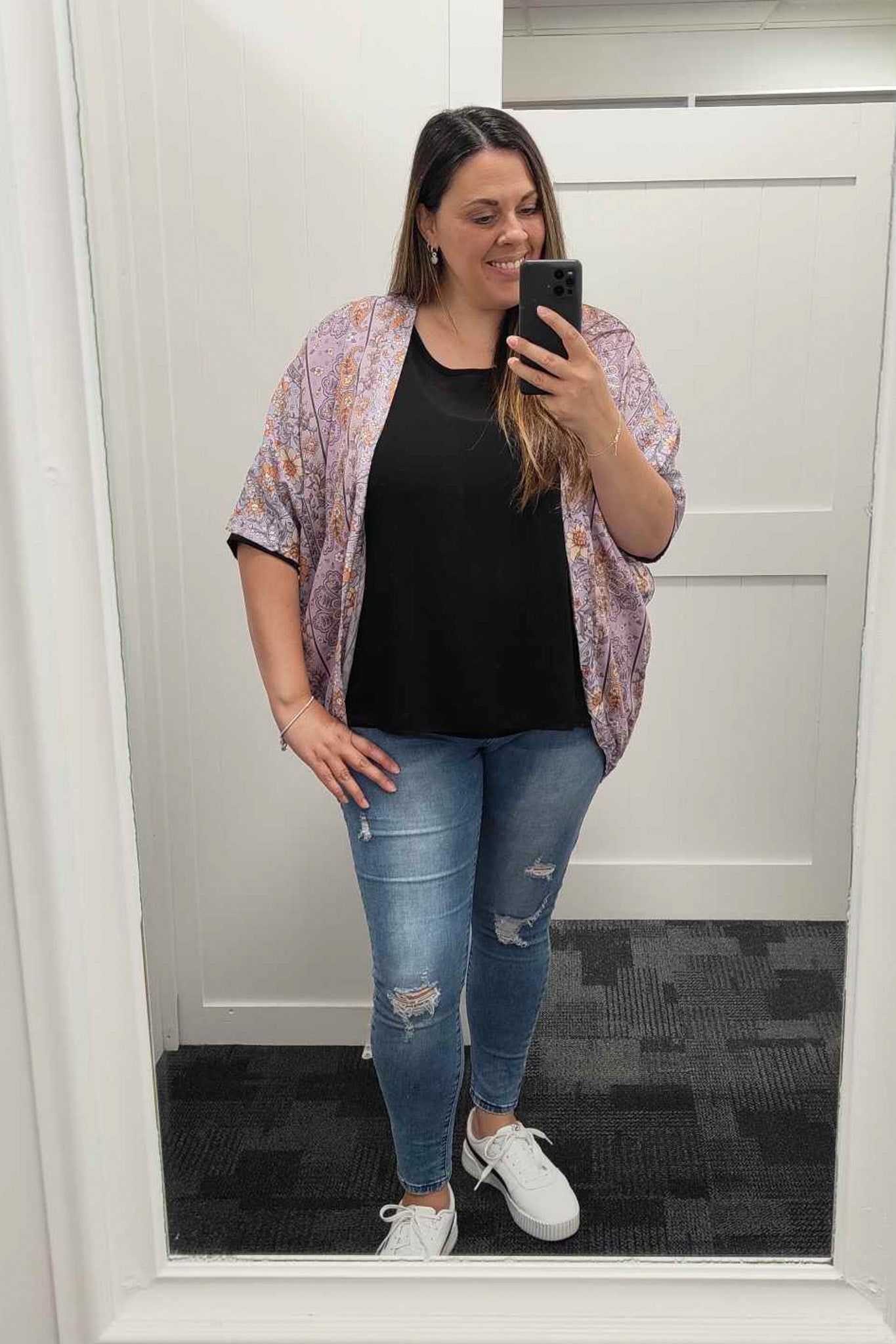 Lavender Floral - Short Patterned Kimono