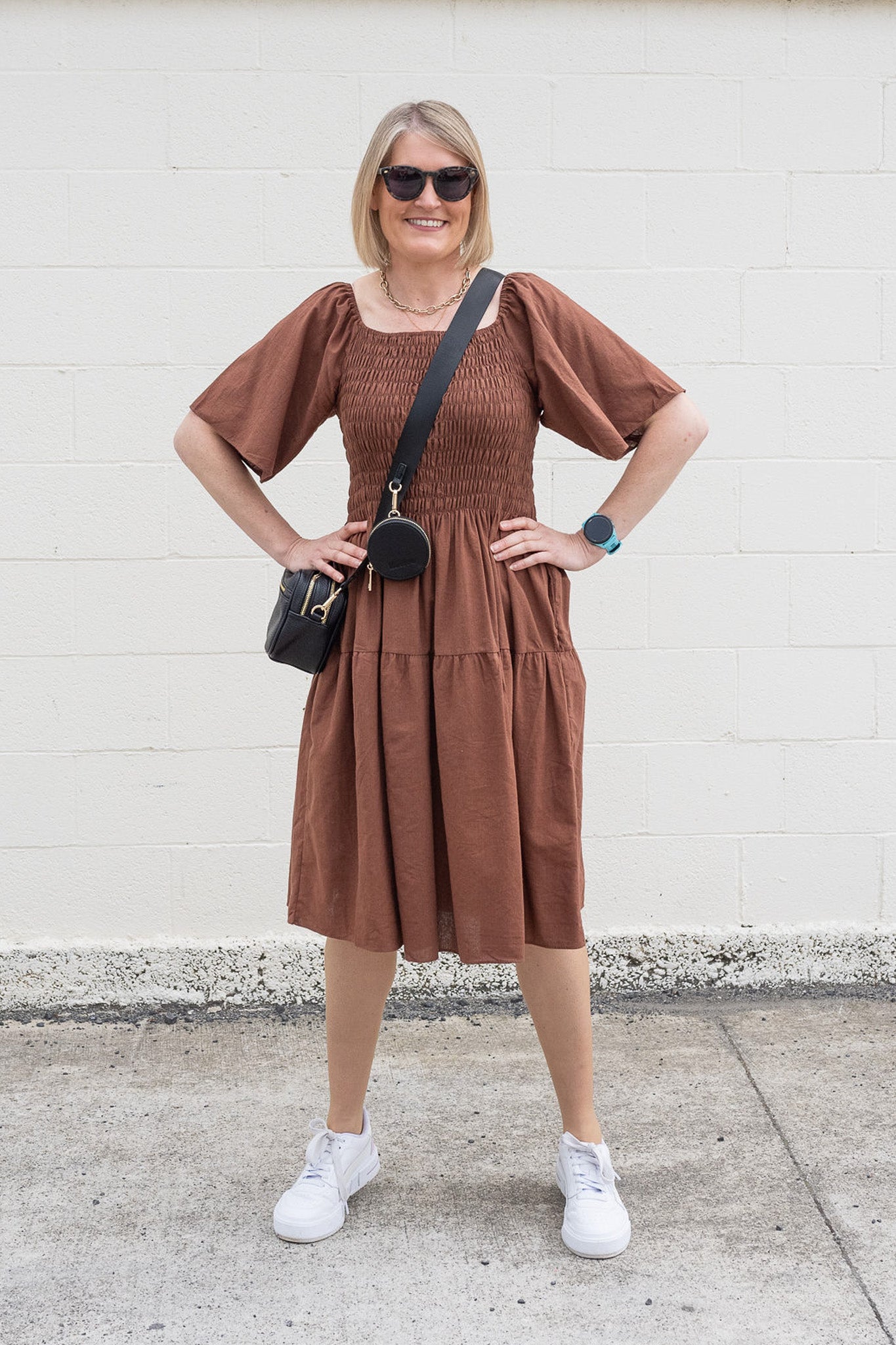 Plain Shirred Bust Louisa Dress - Chocolate