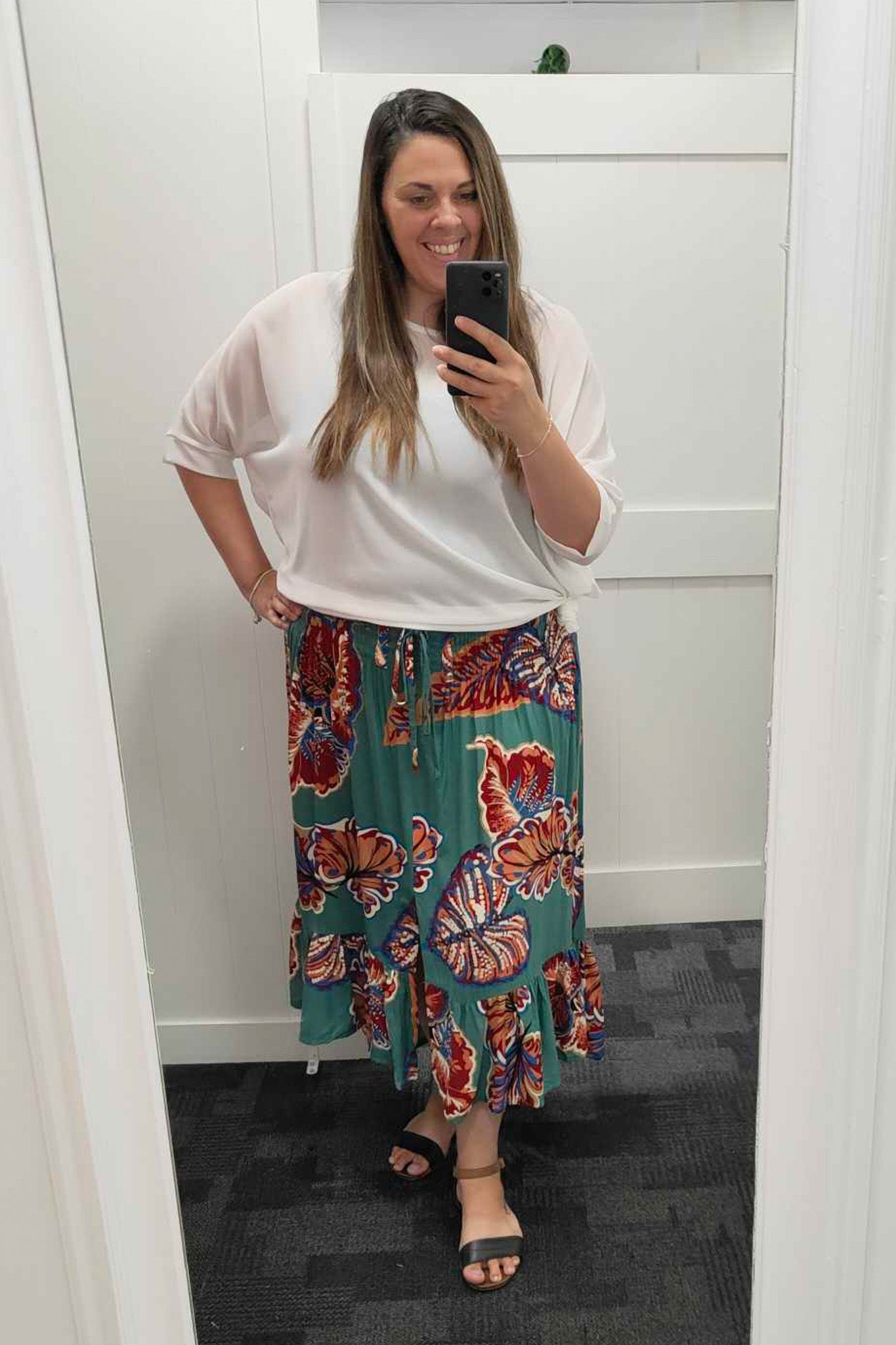 Teal & Rust Leaf - Magnolia Maxi Skirt