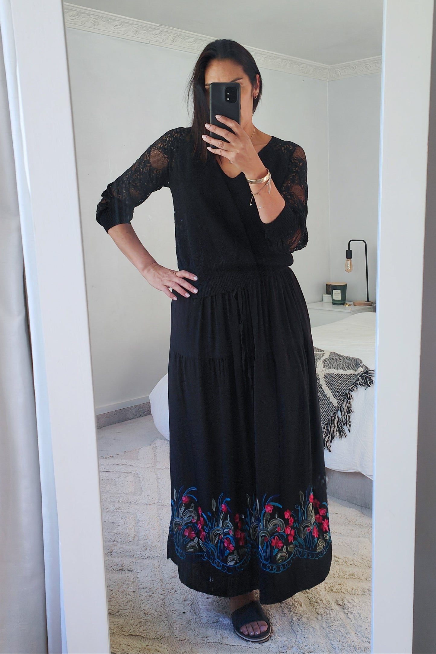 Maggie Embroidered Skirt - Black Garden