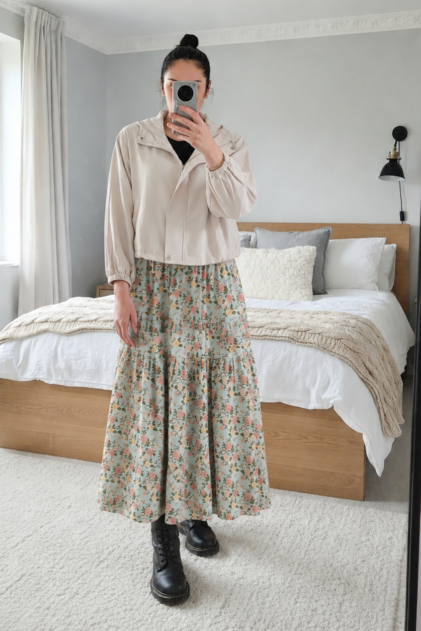 Tiered Victoria Maxi Skirt - Pink & Orange Floral