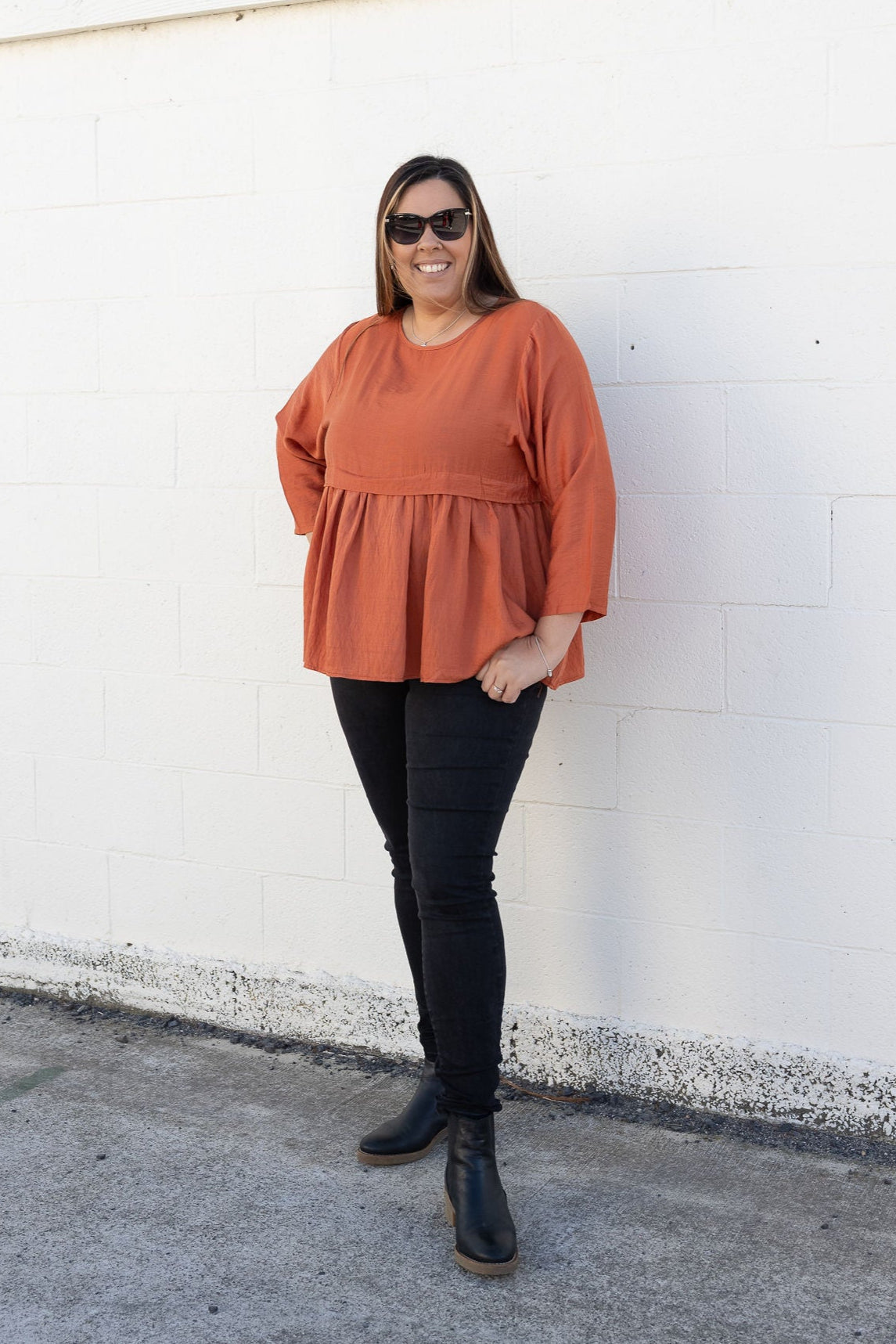 Rust - Long Sleeve Frill Detail Top