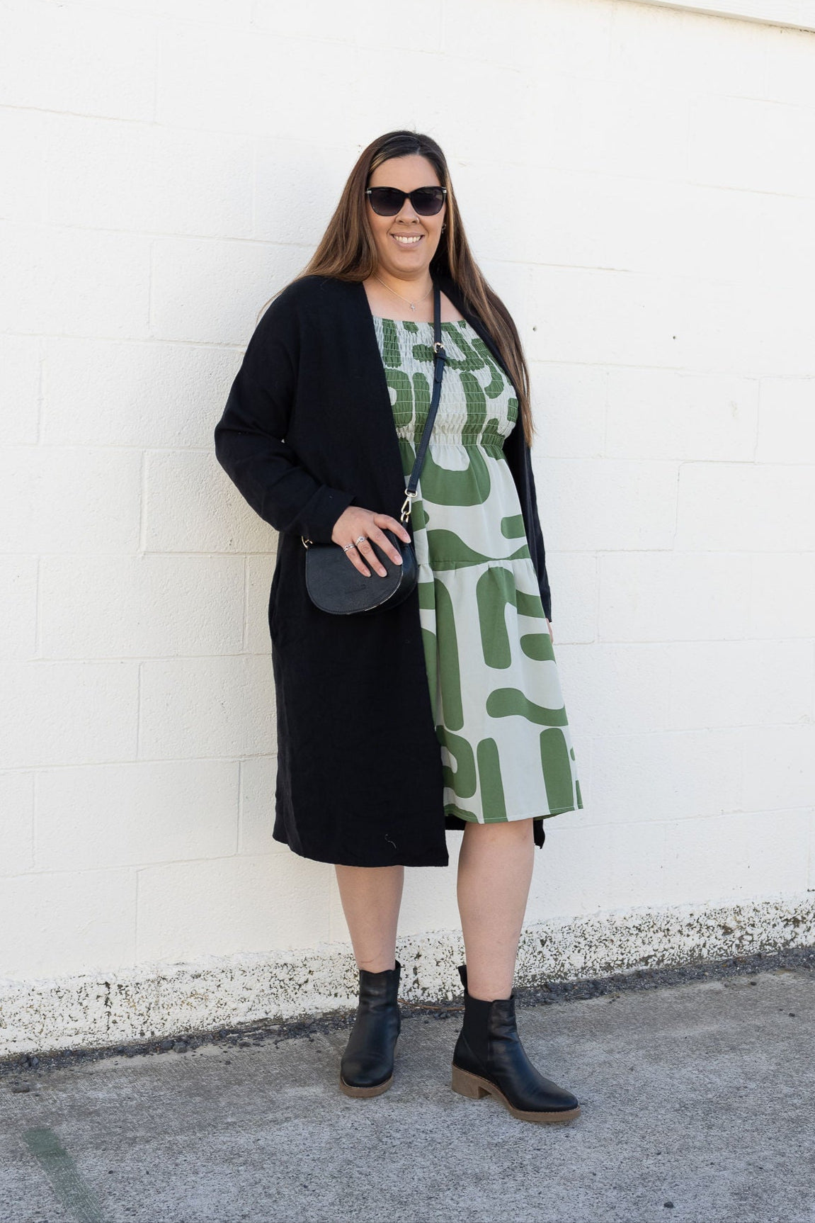 Shirred Bust Louisa Dress - Green Abstract