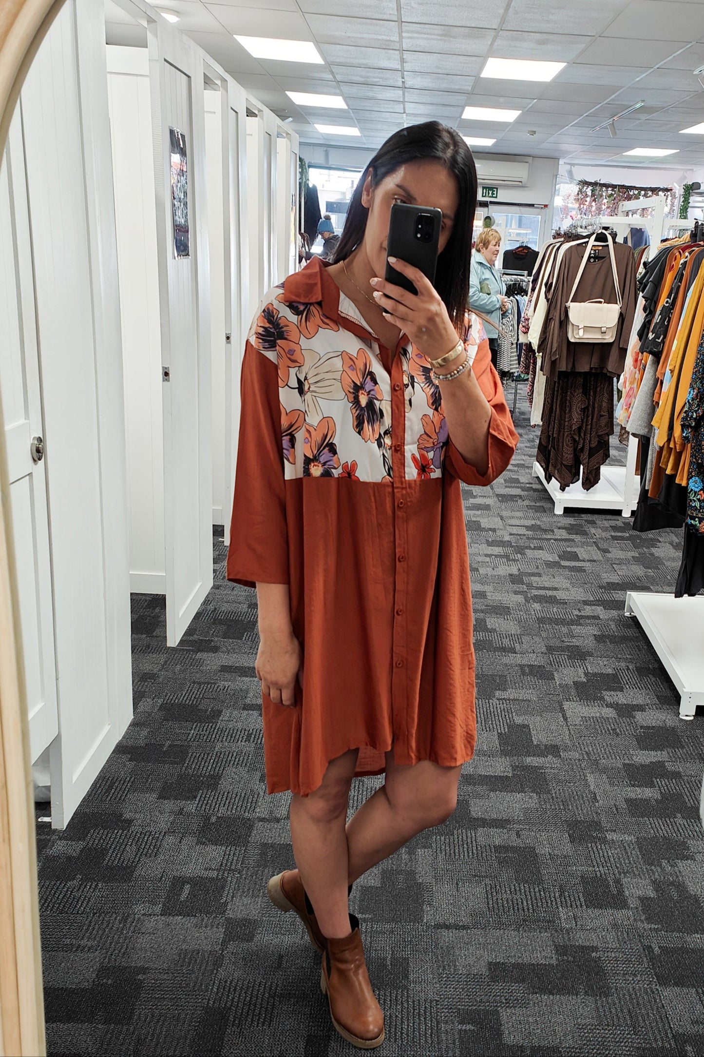 Rust - Flower Button Up Overshirt/Tunic