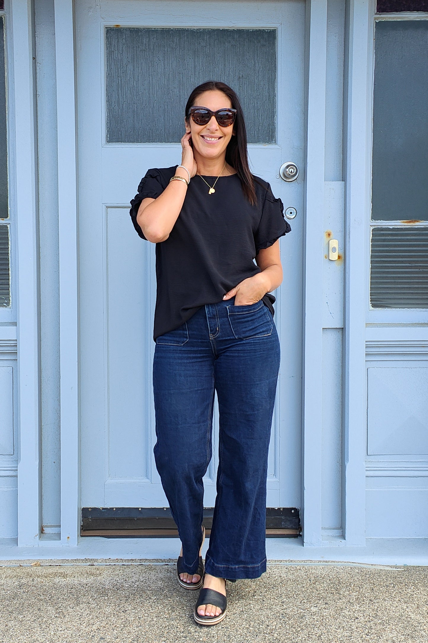 PRE-ORDER** Black - Silky Vanessa Ruffle Sleeve Top