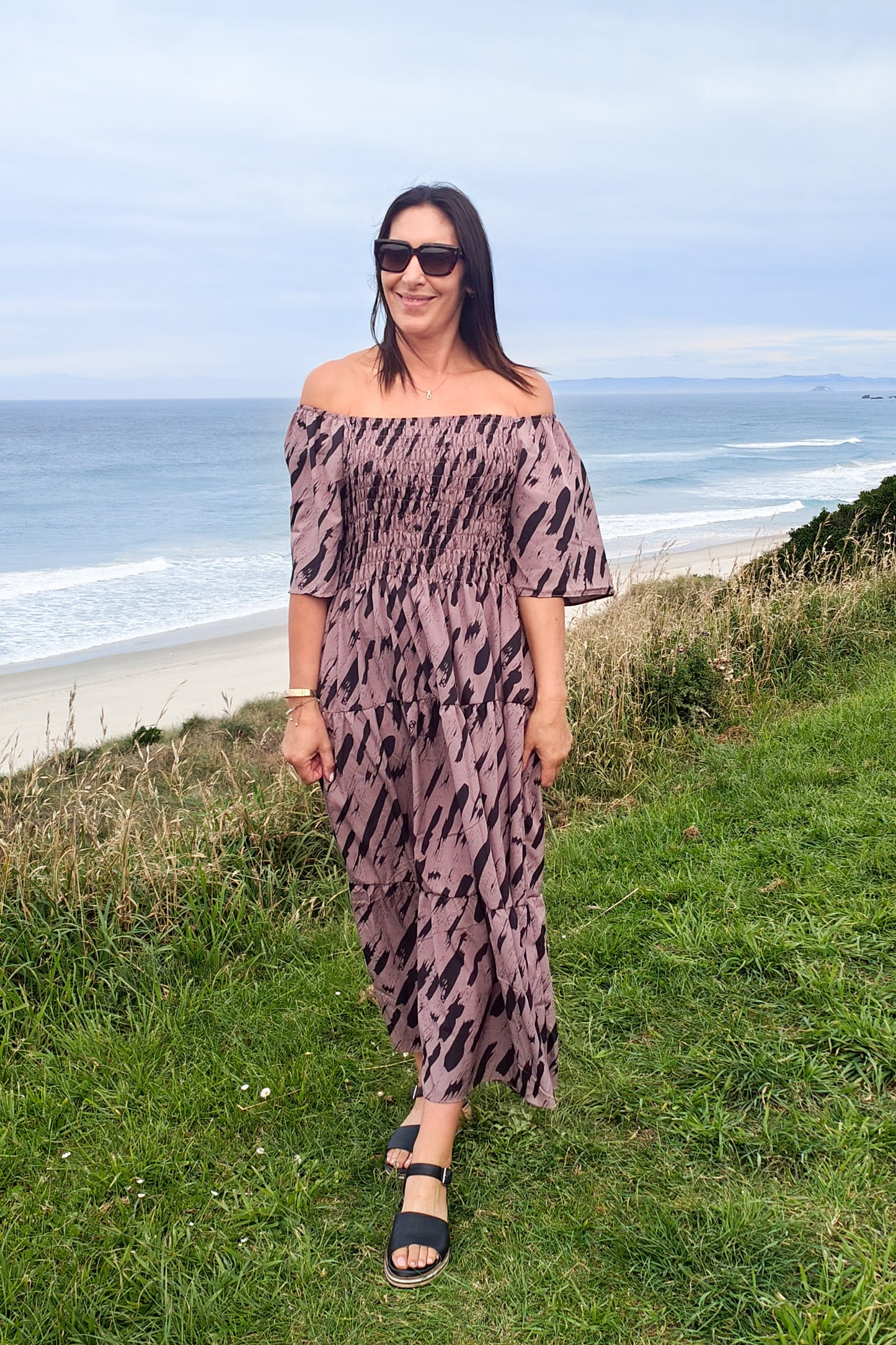 Shirred Bust Soph Maxi - Dusky Abstract