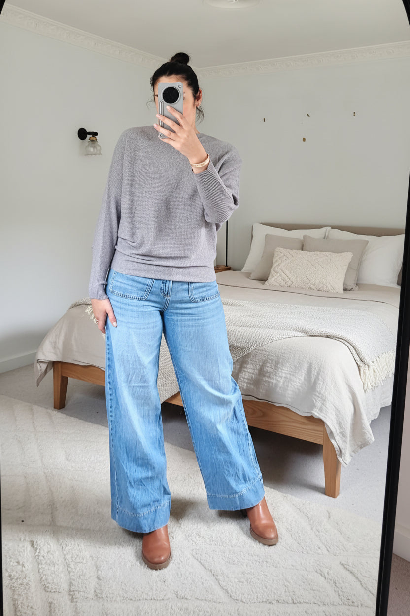 Grey - Nellie Ribbed Batwing Knit