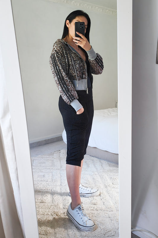 Leo Hooded Cropped Zip Up - Granite