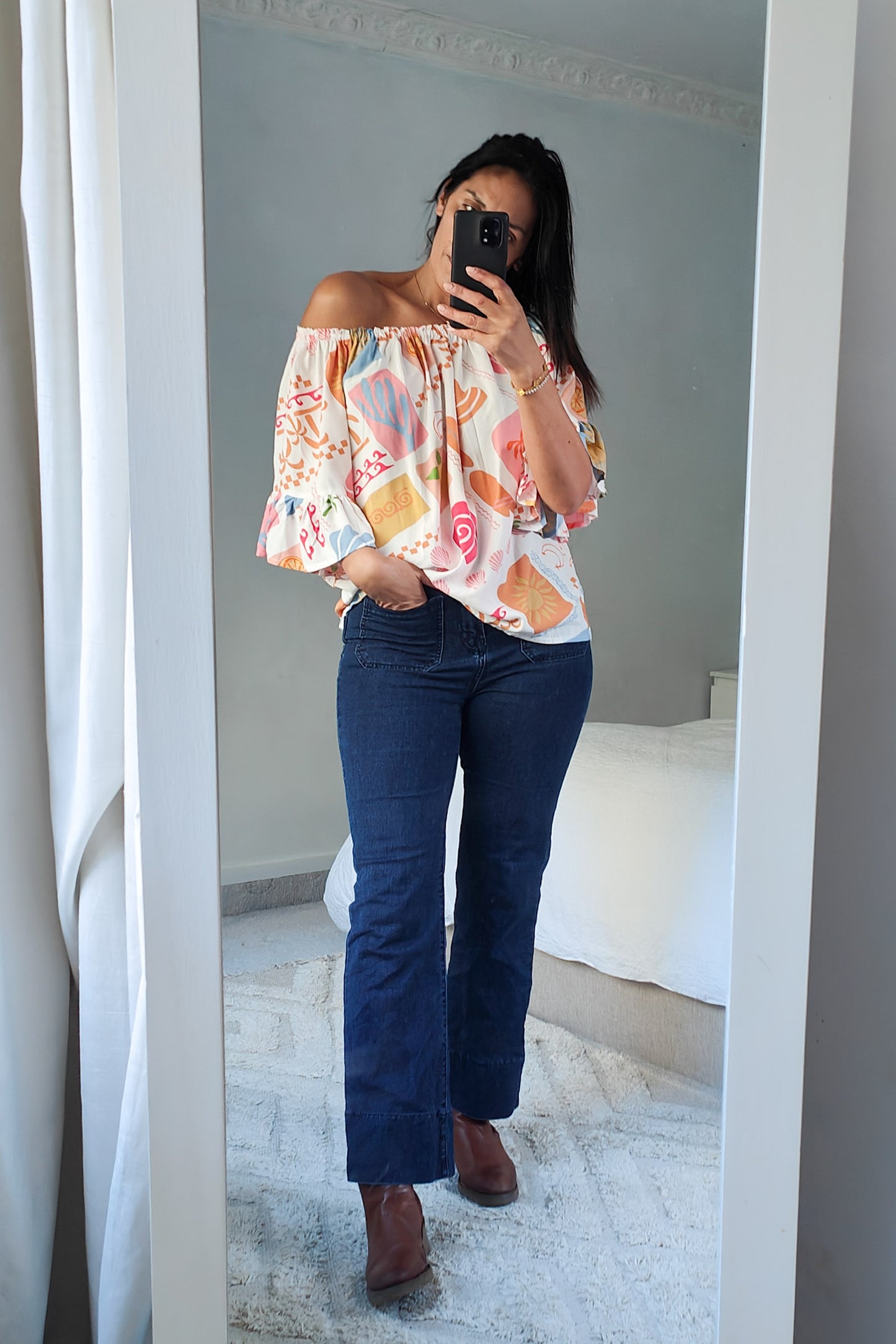 Shorter Patterned Off-shoulder Sabrina Top - Summer Lovin