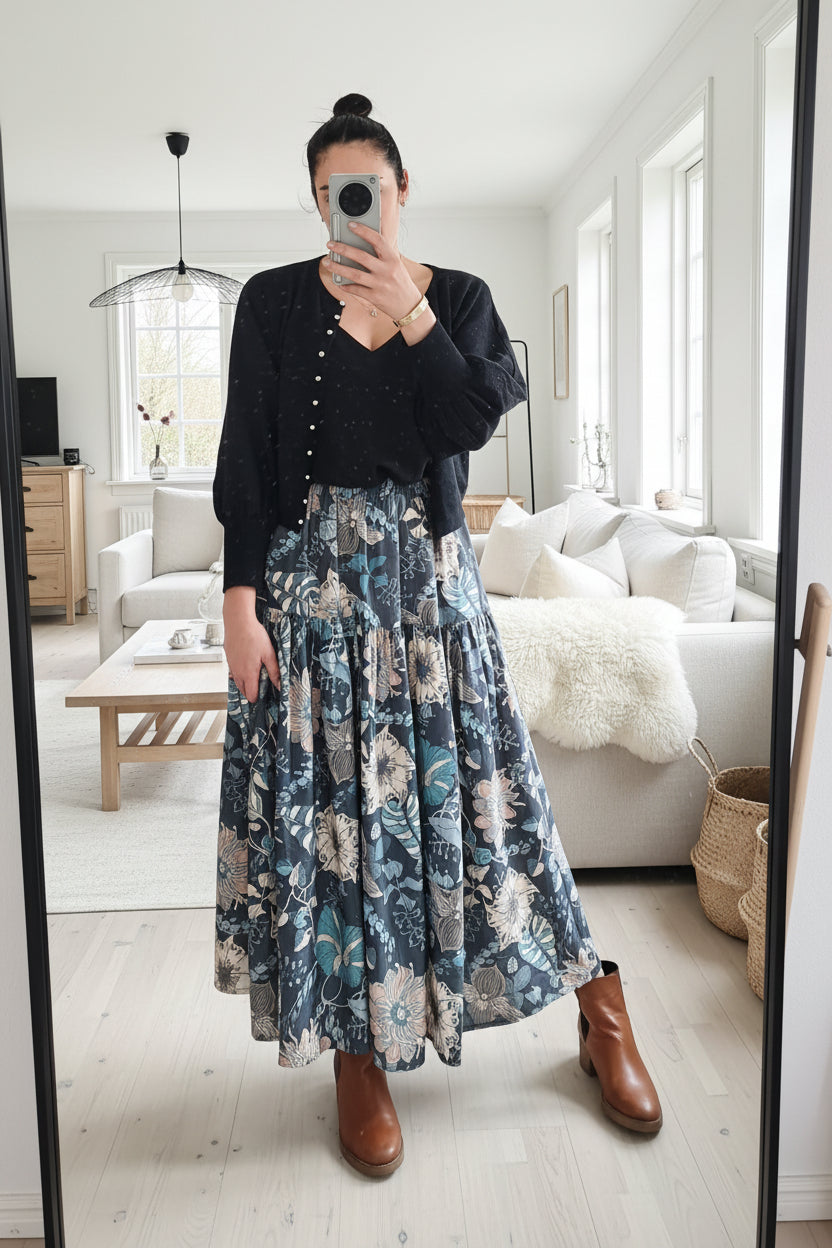 Tiered Victoria Maxi Skirt - Soft Teals