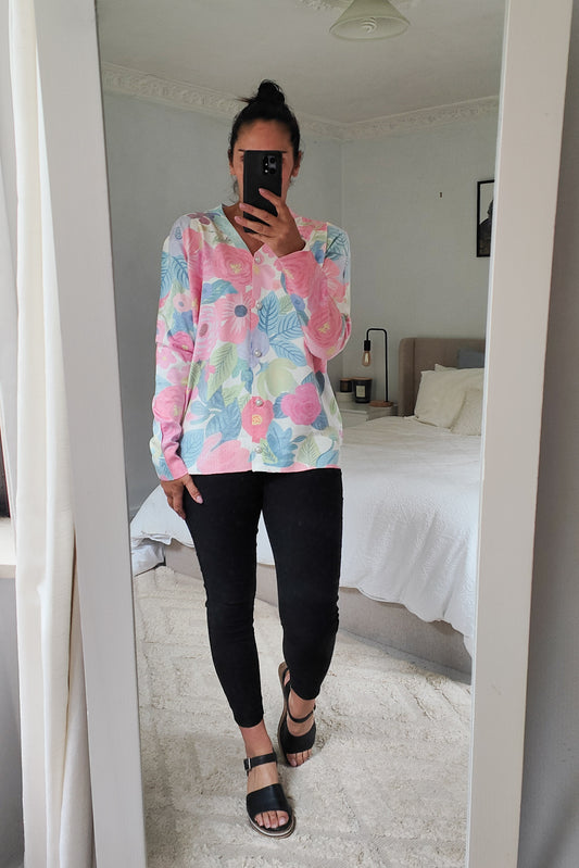 Relaxed Line Graphic Cardigan - Pastel Flora