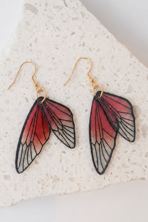 Red - Butterfly Resin Earrings
