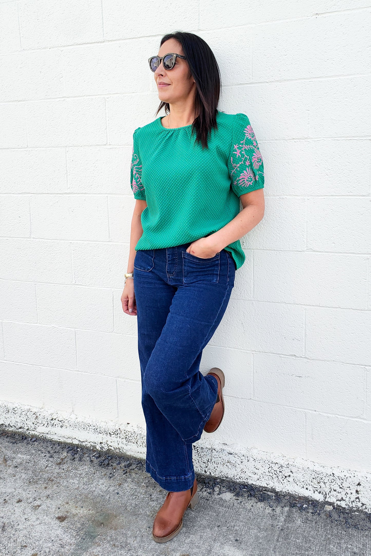 Green - Textured Embroidered Jaz Top