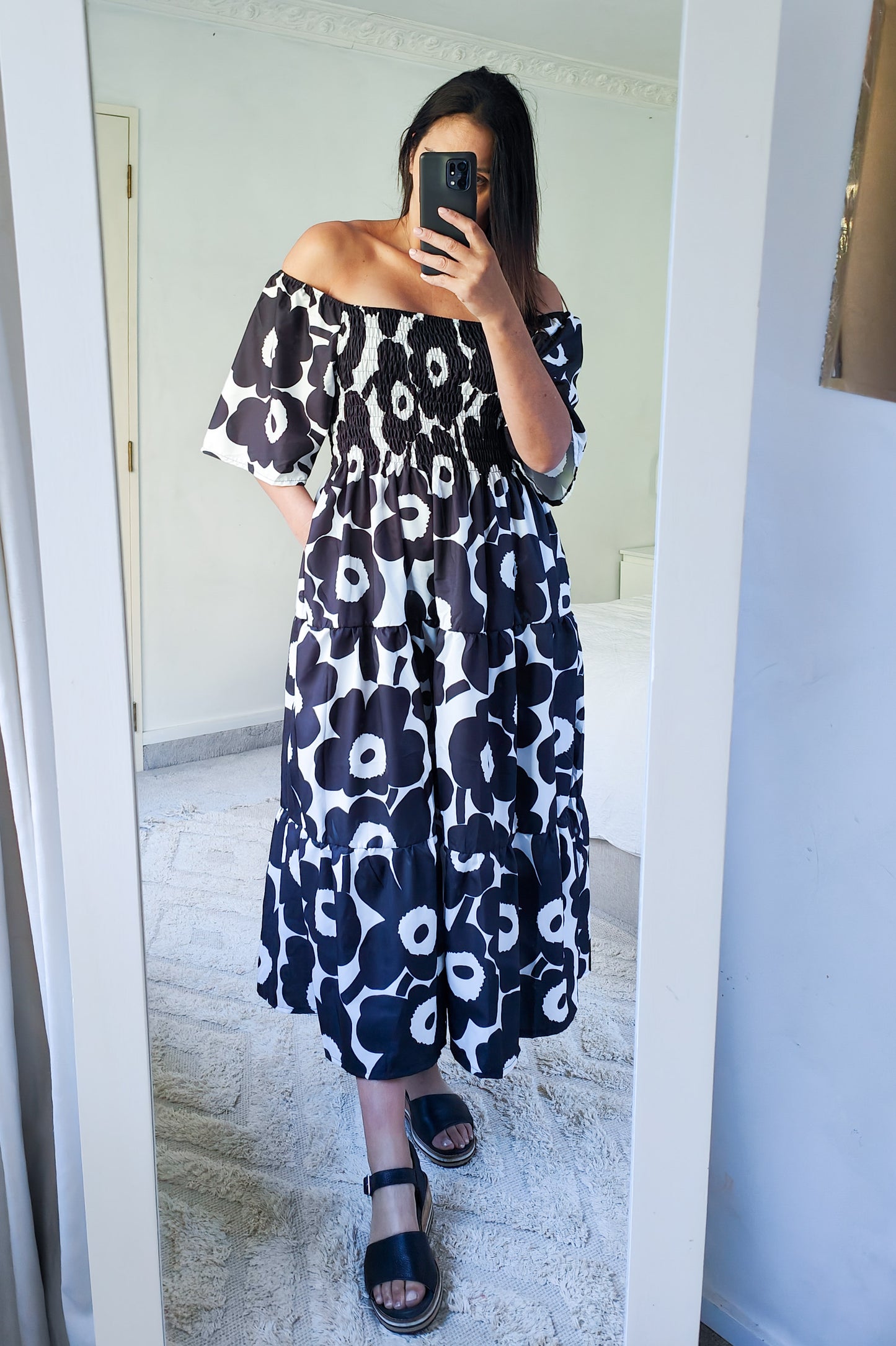 Shirred Bust Soph Maxi - Bold B/W