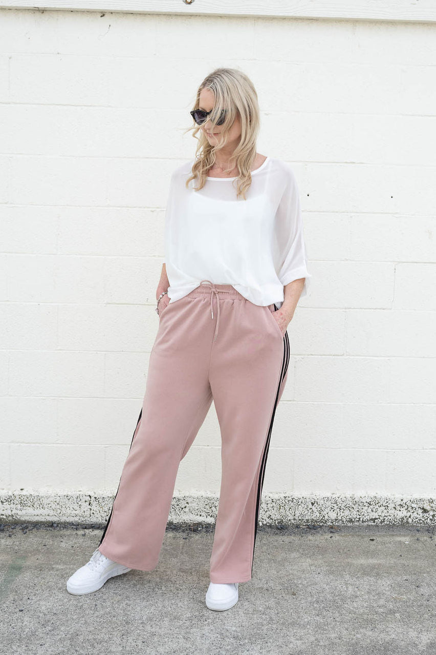 Plain Side Stripe Joggers - Pink