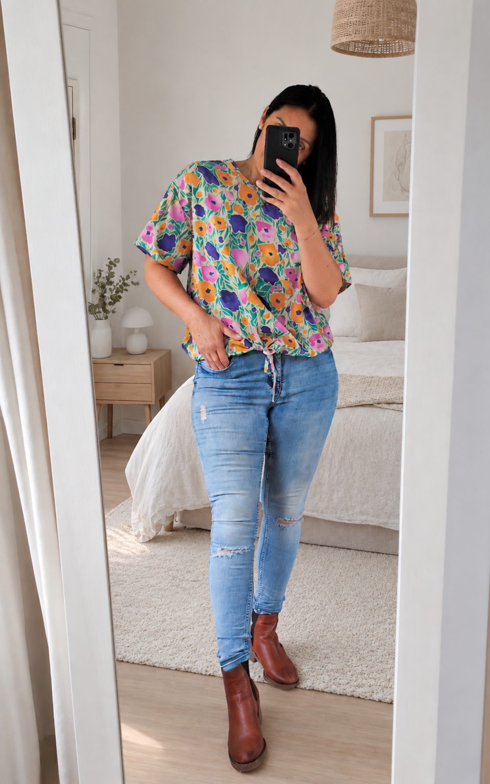 Short Sleeve Verity Tie Top - Lavender Tulips