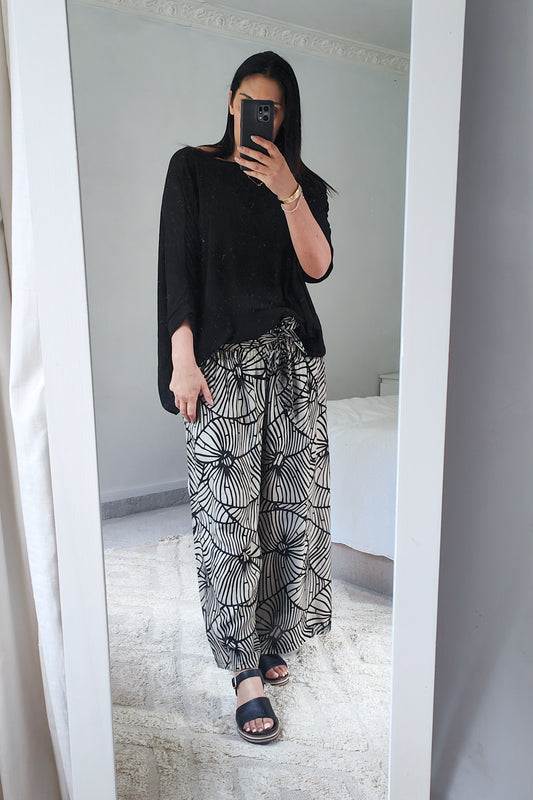 Loose Tie Palazzo Pants - Ornamental Stencil